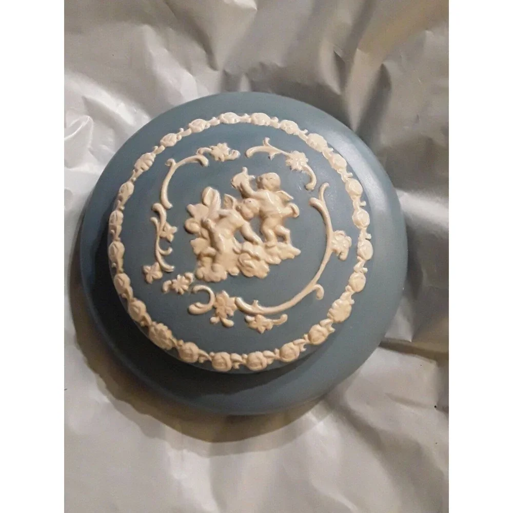 Vintage Eley Boy Trinket Box Powder Blue with Intricately Designed Lid